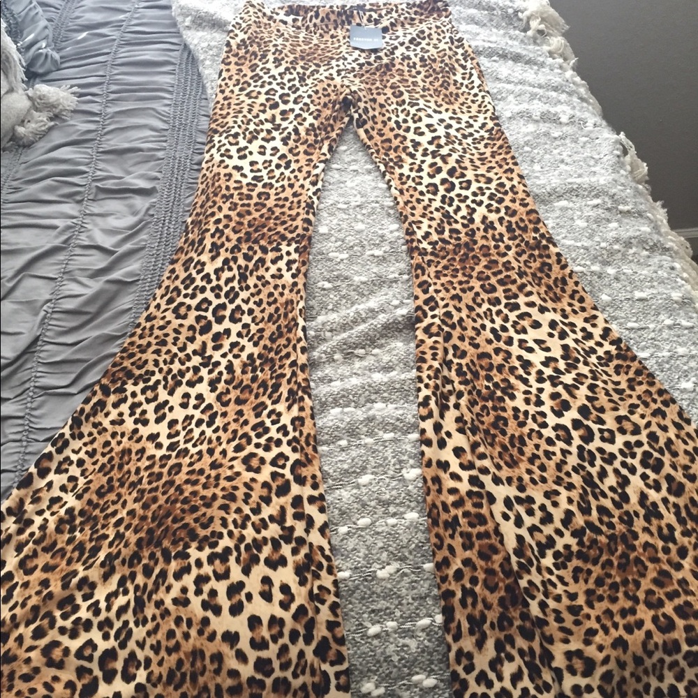 Cheetah print bell bottom flare pants